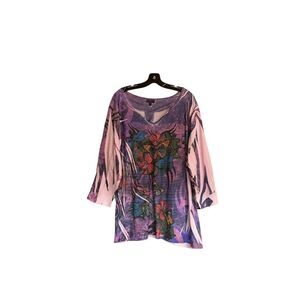 Essentials Women's Plus Size 4X Purple Floral Tunic Blouse